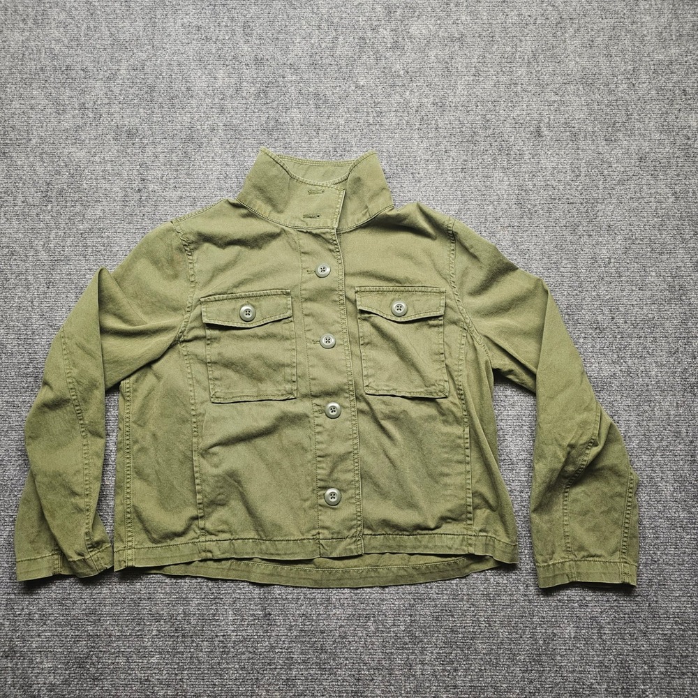 Madewell Military Utility Jacket Olive Green Cotton Twill Button Front Cropped
